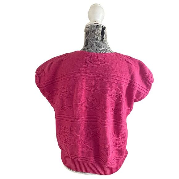 Vintage 80s Kinetic New York Textured Floral Knit Sweater Pink - Picture 3 of 6